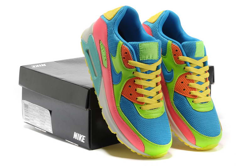 Nike Air Max 90 Mens arc Chaussures Bleu Vert Rose (3)